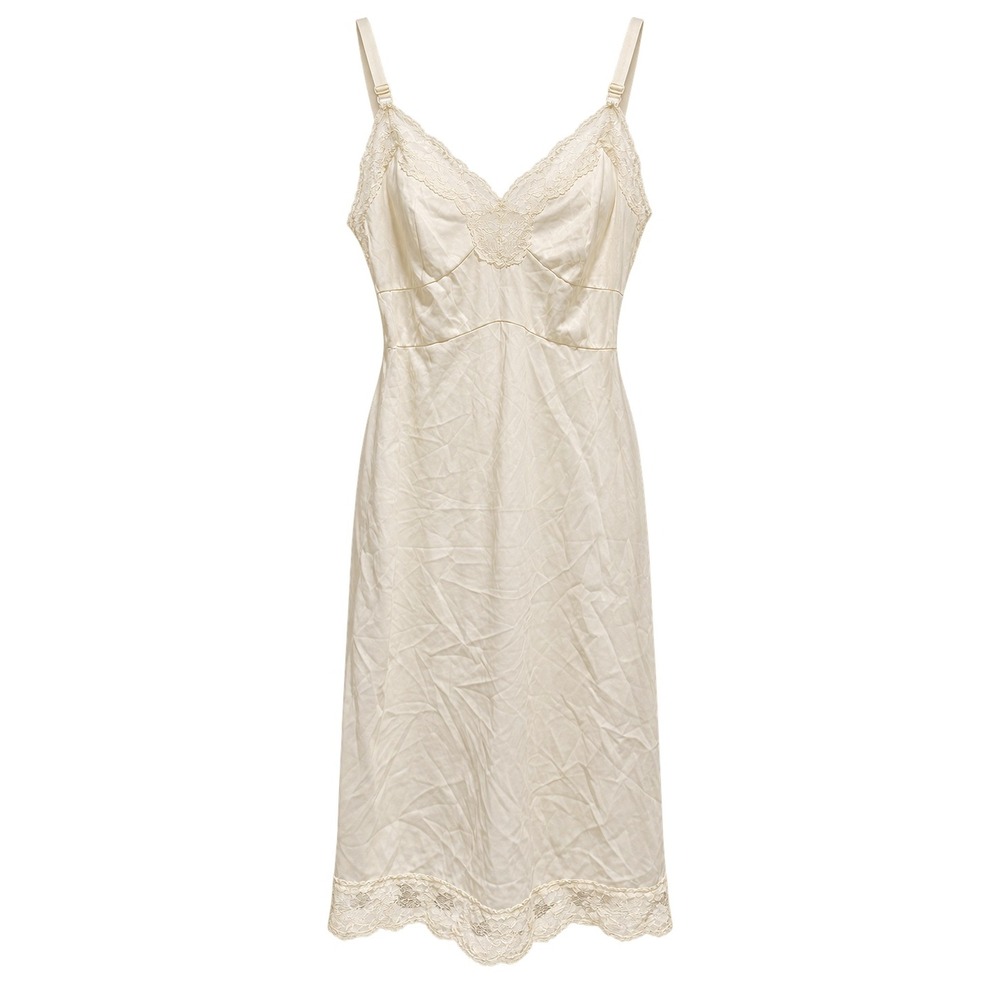 Vintage Vanity Fair Full Slip Women Size 36 Cream Lace Trim Intimates Loungewear